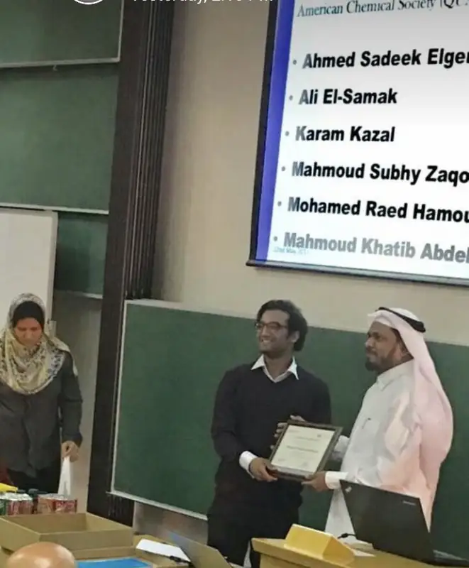 Appreciation certificate for work establishing the chemistry student chapter