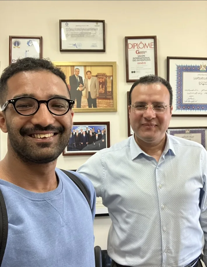 Mahmoud Al-Ruweidi with Professor Ibrahim M. El-Sherbiny during a visit to Zewail City in Egypt